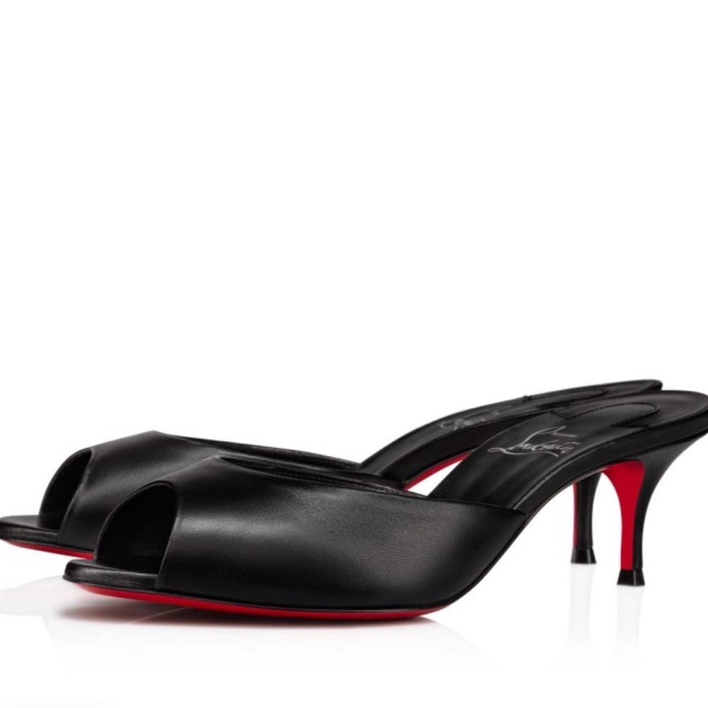 AUTHENTIC Christian Louboutin Black and Red Peep-Toe Heels